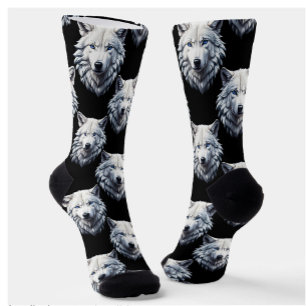 Design des weißen Wolfskopfes Socken