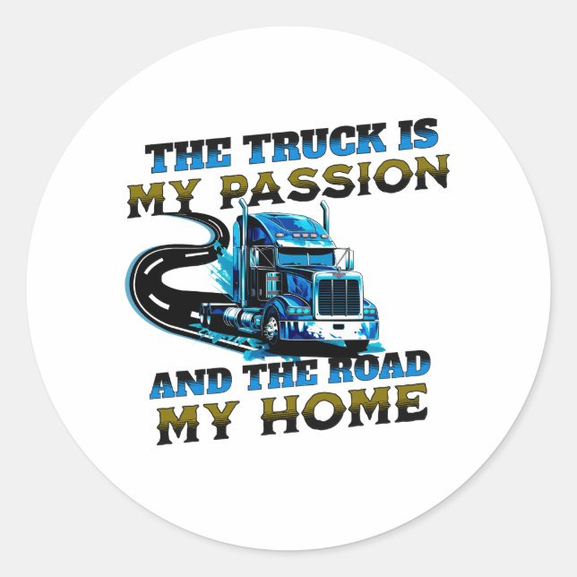 Design des Zuhause-Treibers für die blaue LKW-Gesc Runder Aufkleber (Vorderseite)