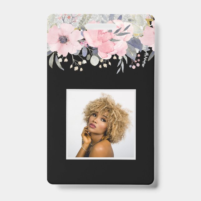 Design Eigene Hübsche Girly Pink Blumengestation Ausweis (Vorderseite)