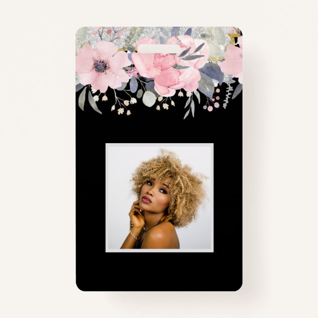 Design Eigene Hübsche Girly Pink Blumengestation Ausweis (Vorderseite)