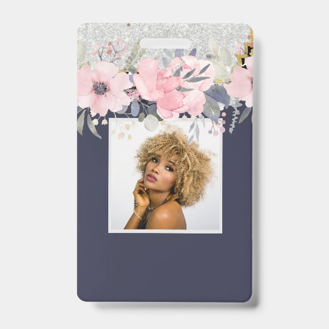 Design Eigene Hübsche Girly Pink Blumengestation Ausweis (Vorderseite)