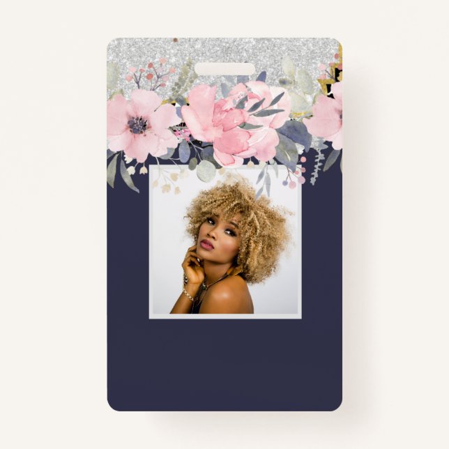 Design Eigene Hübsche Girly Pink Blumengestation Ausweis (Vorderseite)