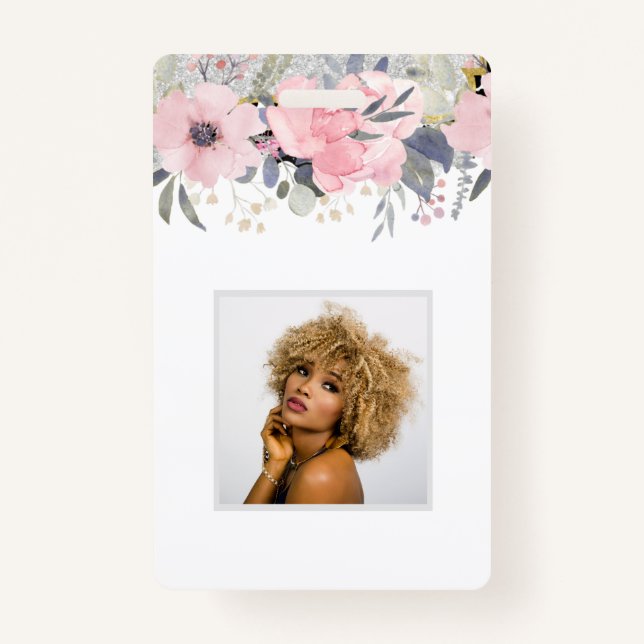 Design Eigene Hübsche Girly Pink Blumengestation Ausweis (Vorderseite)