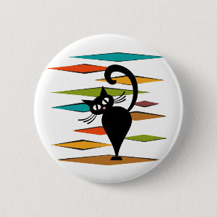 Design einer schwarzen Katze im Stil der Mitte des Button