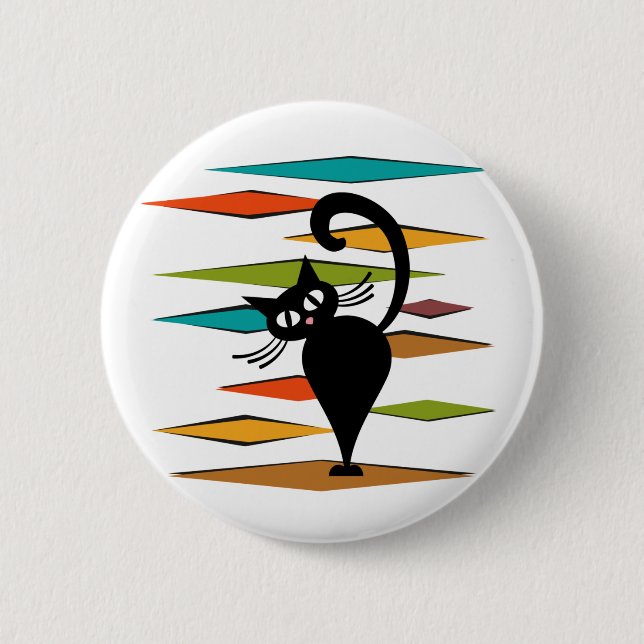 Design einer schwarzen Katze im Stil der Mitte des Button (Vorderseite)