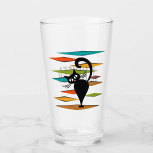 Design einer schwarzen Katze im Stil der Mitte des Glas
