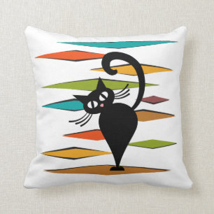 Design einer schwarzen Katze im Stil der Mitte des Kissen