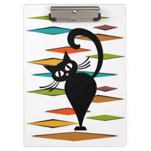 Design einer schwarzen Katze im Stil der Mitte des Klemmbrett