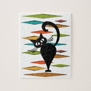 Design einer schwarzen Katze im Stil der Mitte des Puzzle