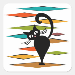 Design einer schwarzen Katze im Stil der Mitte des Quadratischer Aufkleber