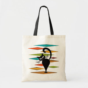Design einer schwarzen Katze im Stil der Mitte des Tragetasche