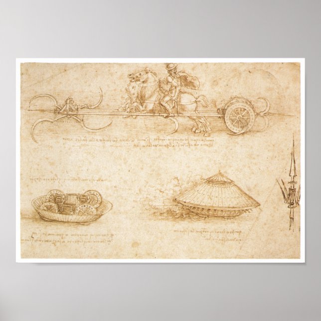 Design für ein gepanzertes Auto, Leonardo da Vinci Poster (Vorne)