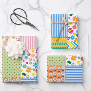 Design für ein Retro-Patchwork-Quilt-Nähen Geschenkpapier Set
