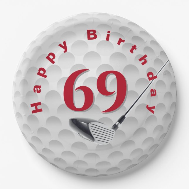 Design für einen Golfball zum 69. Geburtstag  Pappteller (Vorderseite)