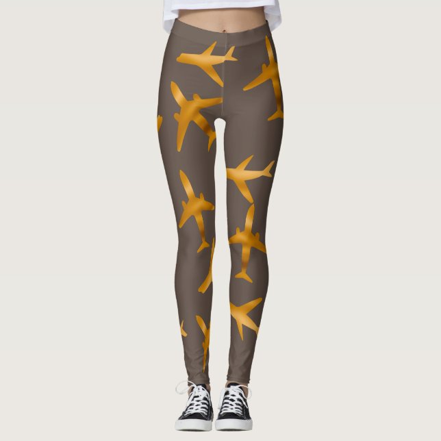 Design für goldene Flugzeug oder Flugzeuge Leggings (Vorderseite)