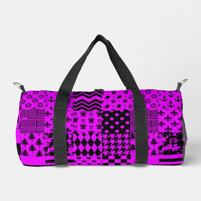Design für lila Schwarz-Mischmuster Duffle Bag (Vorderseite)