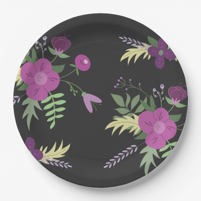 Design für lila und schwarze Blume Pappteller (Vorderseite)