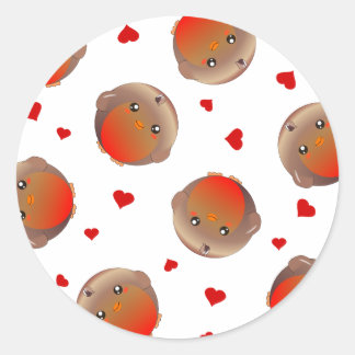 Design für niedliche Robin und Red Hearts Runder Aufkleber