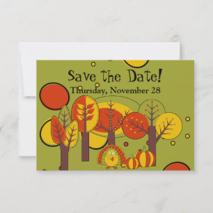 Design für Retro-Rot, Gelb und Grün des Erntedanks Save The Date