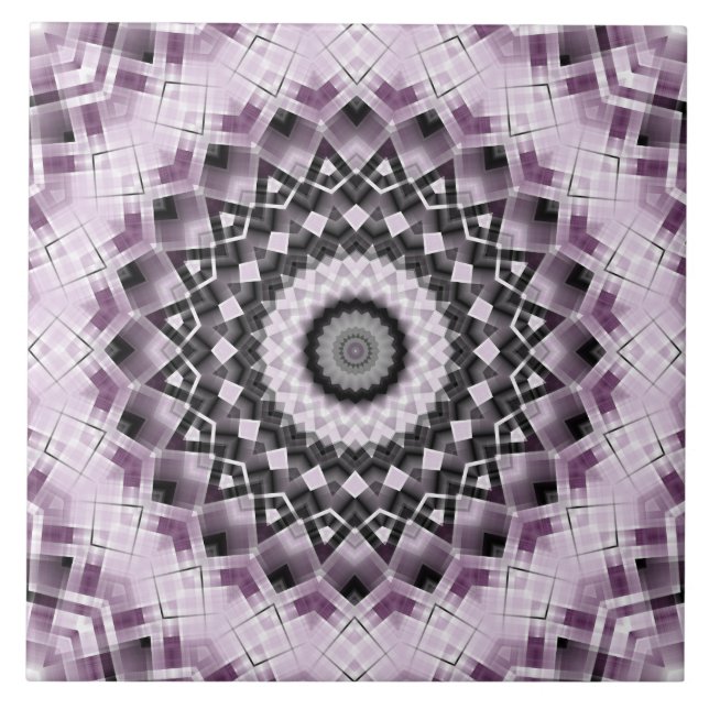 Design für Violet und Schwarz Geometrisches Mandal Fliese (Vorderseite)