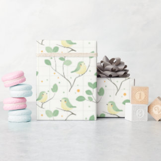 Design für weichen grünen Vogel und Blätterzweig Geschenkpapier