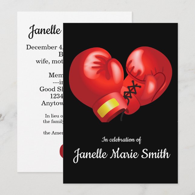 Design-Gedenkkarte für Boxhandschuhe Einladung (Vorne/Hinten)