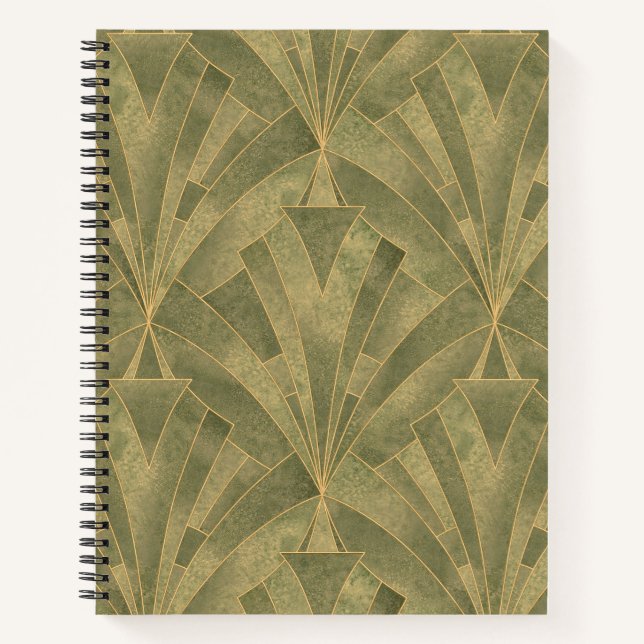 Design Grün und Gold Art Deco Muster Notizbuch (Vorderseite)