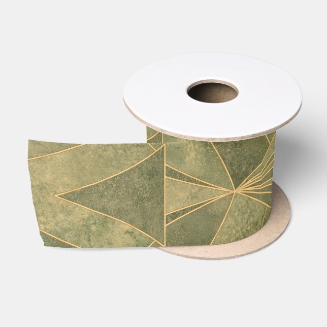 Design Grün und Gold Art Deco Muster Satinband (Spule)
