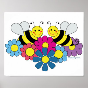 Design-Illustration für Bienen und Blume Poster