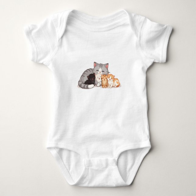 Design - Kitten Family Cuddle Portrait - T-Shirt  Baby Strampler (Vorderseite)