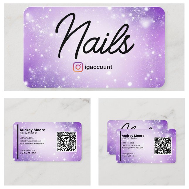 Design Lila Berufliche Karte QR Code Nail Tech (Design Purple Professional Card QR Code Nail Tech
)