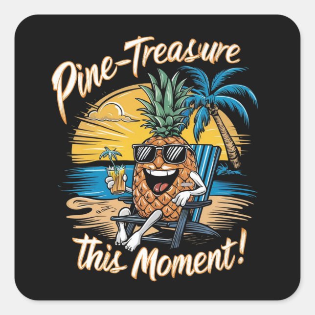 Design mit Ananas am Strand Quadratischer Aufkleber (Vorderseite)