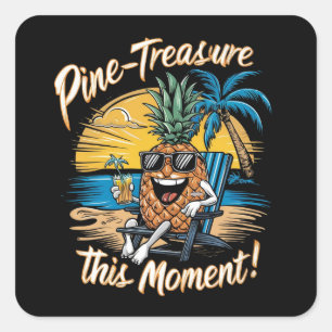 Design mit Ananas am Strand Quadratischer Aufkleber