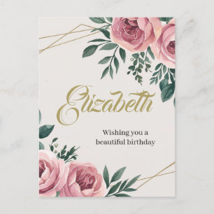 Design mit Aquarell-Blume und Goldakzenten Postkarte