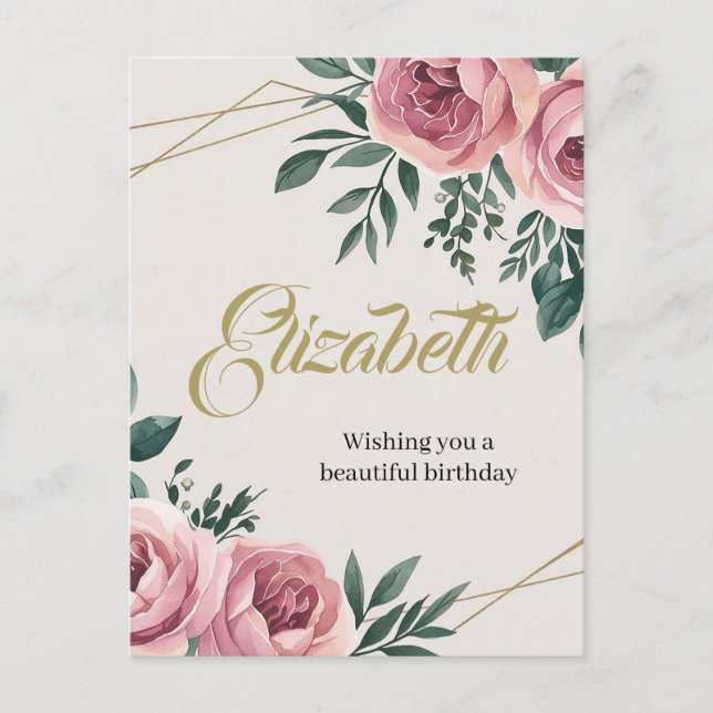 Design mit Aquarell-Blume und Goldakzenten Postkarte (Vorderseite)