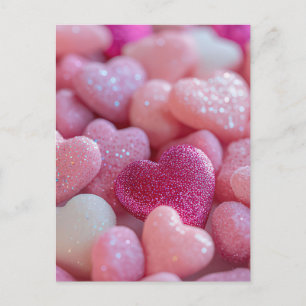 Design mit rosa Glitter-Herzen zum Valentinstag Postkarte