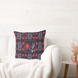 Design mit roten Blume und Blätter Kissen