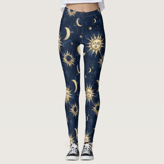 Design-Muster für Sun und Crescent Moon Leggings (Vorderseite)
