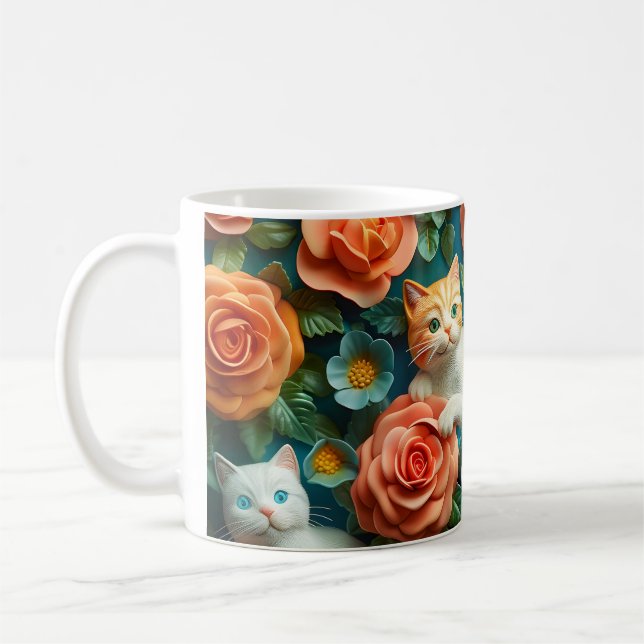 Design niedlicher Katzen und Blume Kaffeetasse (Links)