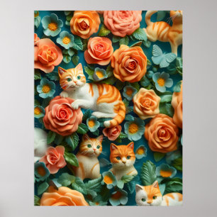 Design niedlicher Katzen und Blume Poster