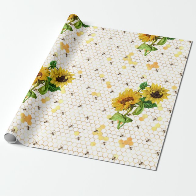 Design Nine für Sonnenblumen und Bienen Geschenkpapier (Ungerollt)