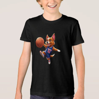 Design of a dog playing basketball Tri-Blend shirt