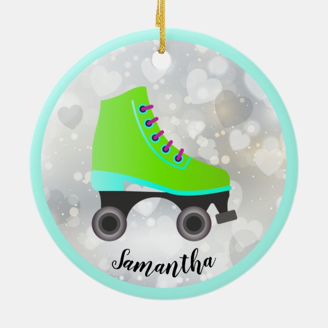 Design-Ornament des Skate Lime Green Roller Keramik Ornament (Hinten)