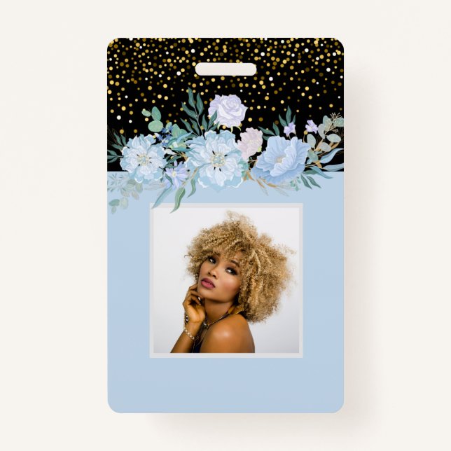 Design Own Blue Floral Business oder Event Station Ausweis (Vorderseite)