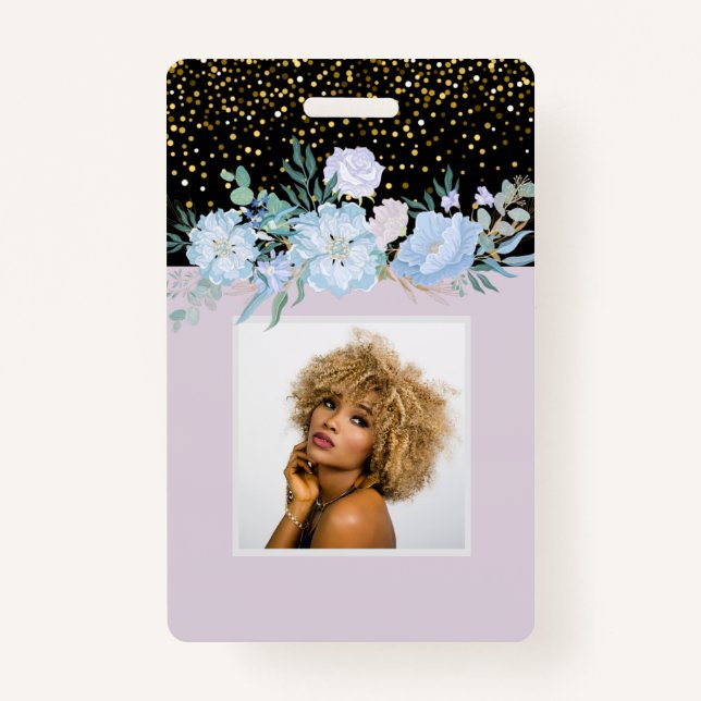 Design Own Blue Floral Business oder Event Station Ausweis (Vorderseite)