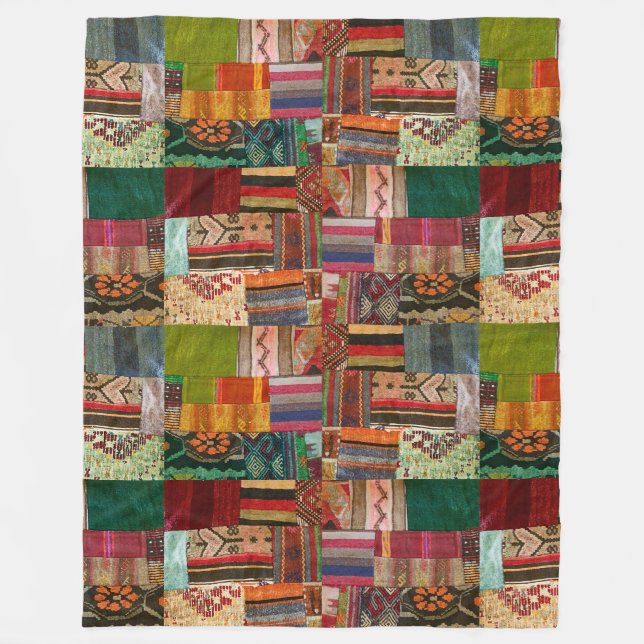 Design-Patchwork-Tapisserie für Rot und Grün Kilim Fleecedecke (Vorderseite)