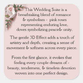 Design Pink Roses & Doves Quadratischer Aufkleber