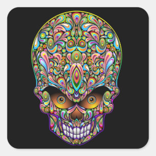 Design-Sticker für Psychedelic Skull Quadratischer Aufkleber