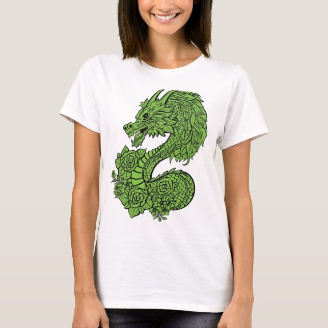 Design-T - Shirt für Drachen aus grünem Holz (Vorderseite)