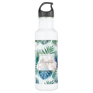 Design tropischer Blätter und orchid-Blume Edelstahlflasche